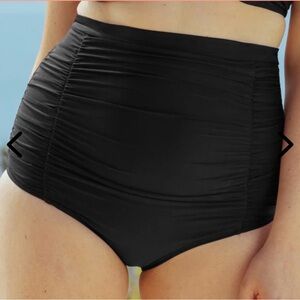 Shapermint Empetua Black High Waisted Tummy Control Ruched Swim Bottoms
